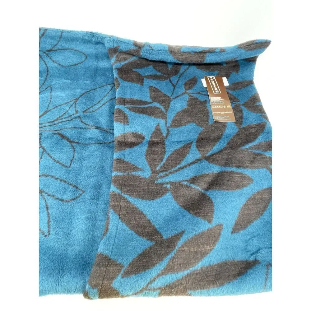 NWT David Fussenger Blue Brown Square Botanical Pillow Cover 60cm 24” Super Soft